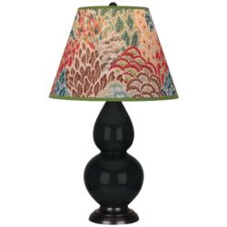Double Gourd 22.75"H Obsidian And Bronze Lamp w/ Fall Floral Shade