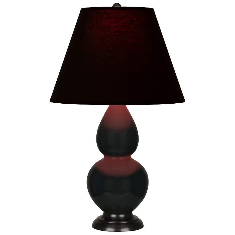 Image 1 Double Gourd 22.75"H Obsidian And Bronze Lamp w/ Ink And Rose Shade