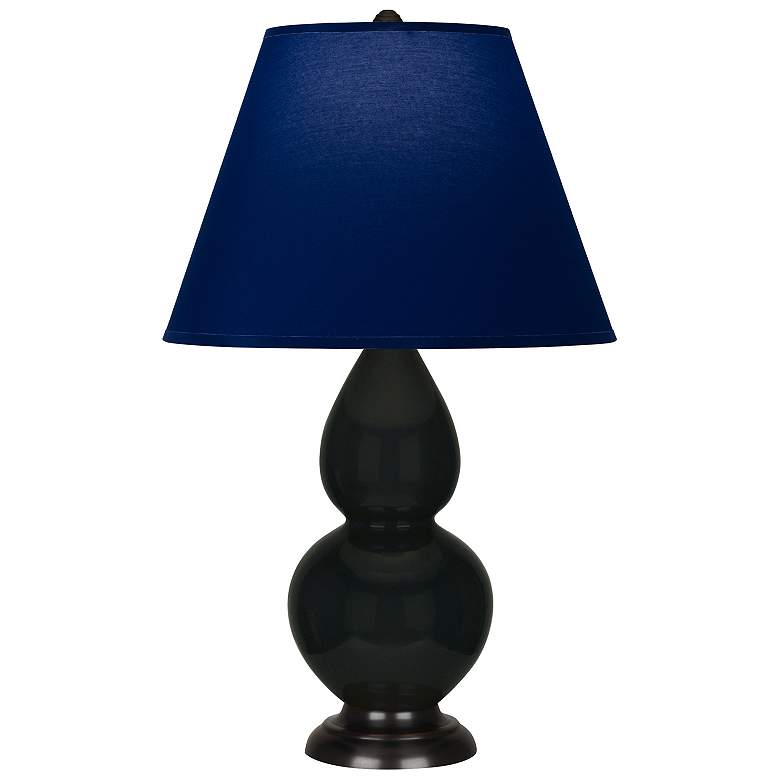 Image 1 Double Gourd 22.75"H Obsidian And Bronze Lamp w/ Navy And Gray Shade