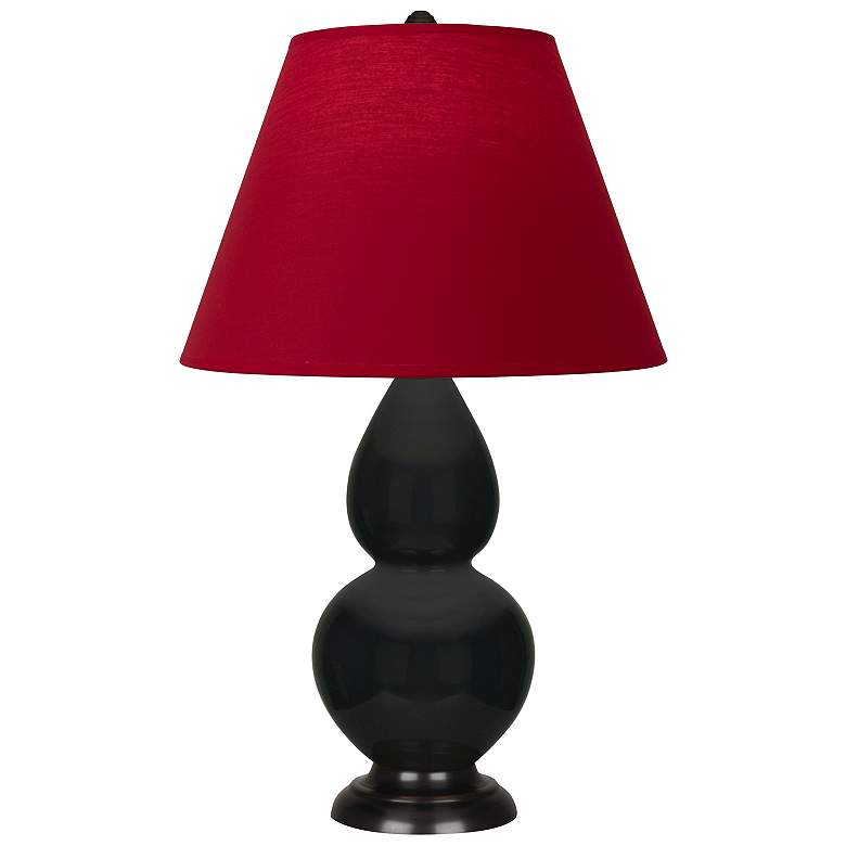 Image 1 Double Gourd 22.75"H Obsidian And Bronze Lamp w/ Rose And Ink Shade