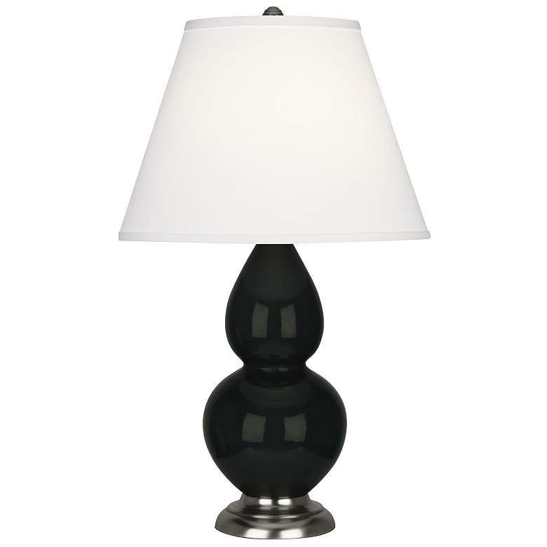 Image 1 Double Gourd 22.75"H Obsidian And Silver Accent Lamp w/ Pearl Shade