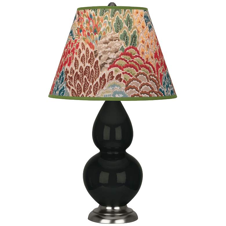 Image 1 Double Gourd 22.75"H Obsidian And Silver Lamp w/ Fall Floral Shade