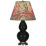 Double Gourd 22.75"H Obsidian And Silver Lamp w/ Fall Floral Shade
