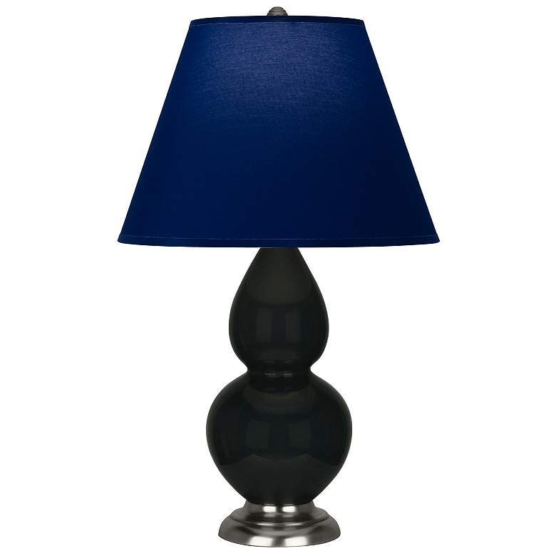 Image 1 Double Gourd 22.75"H Obsidian And Silver Lamp w/ Navy And Gray Shade