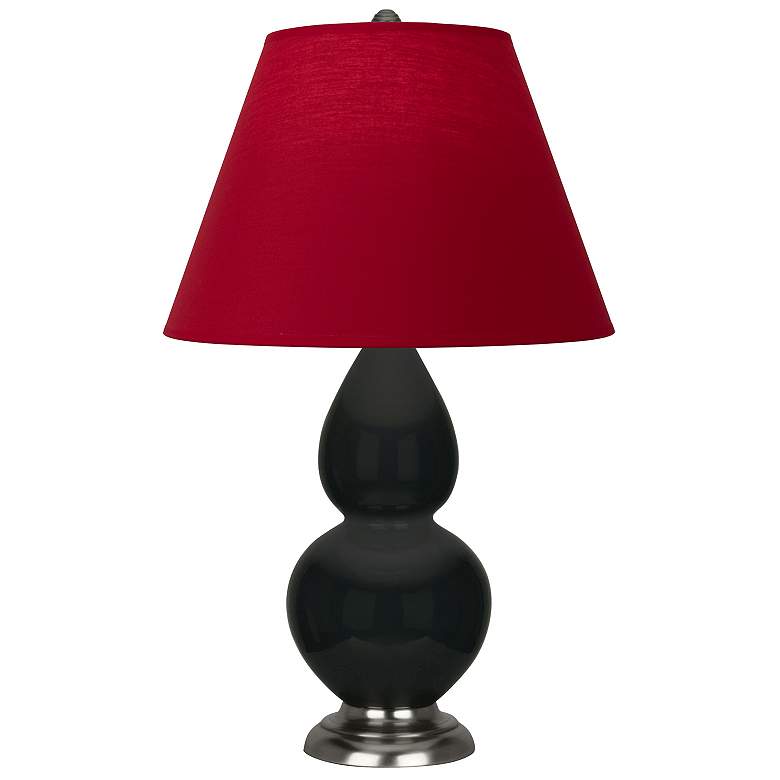 Image 1 Double Gourd 22.75"H Obsidian And Silver Lamp w/ Rose And Ink Shade