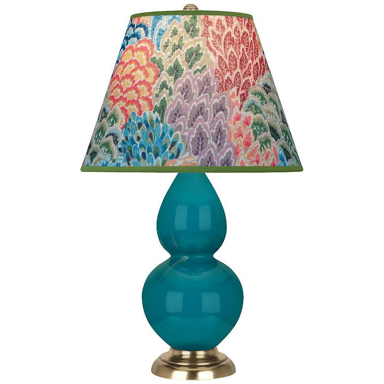 Image 1 Double Gourd 22.75"H Peacock And Brass Accent Lamp w/ Spring Shade