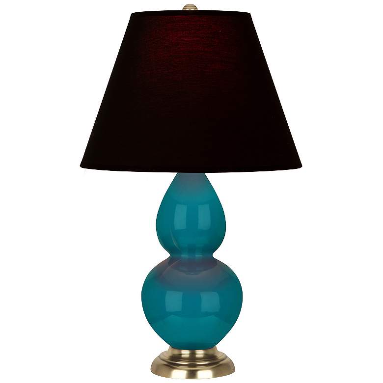 Image 1 Double Gourd 22.75"H Peacock And Brass Lamp w/ Ink And Rose Shade