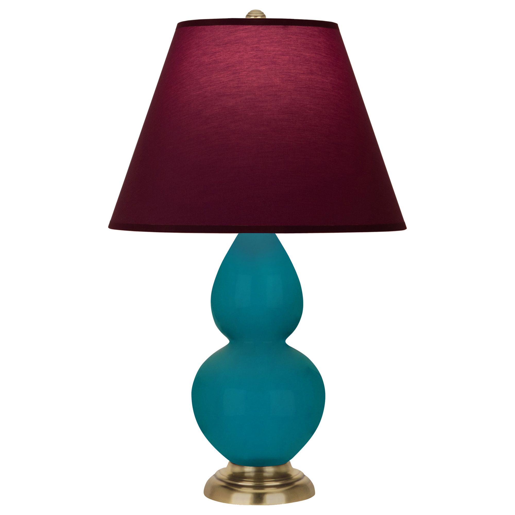 Image 2 Double Gourd 22.75"H Peacock And Brass Lamp w/ Plum And Lavender Shade more views