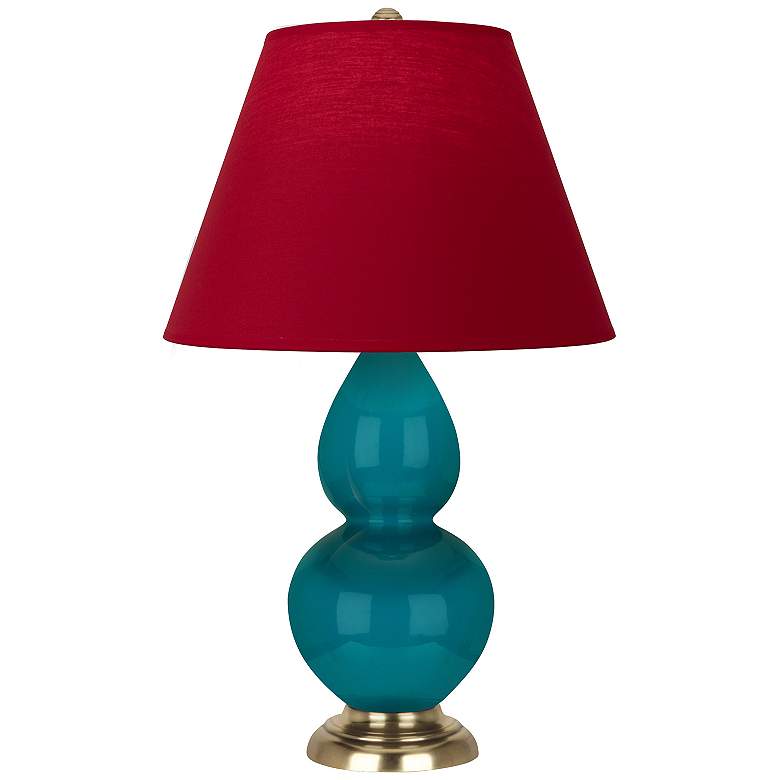 Image 1 Double Gourd 22.75"H Peacock And Brass Lamp w/ Rose And Ink Shade