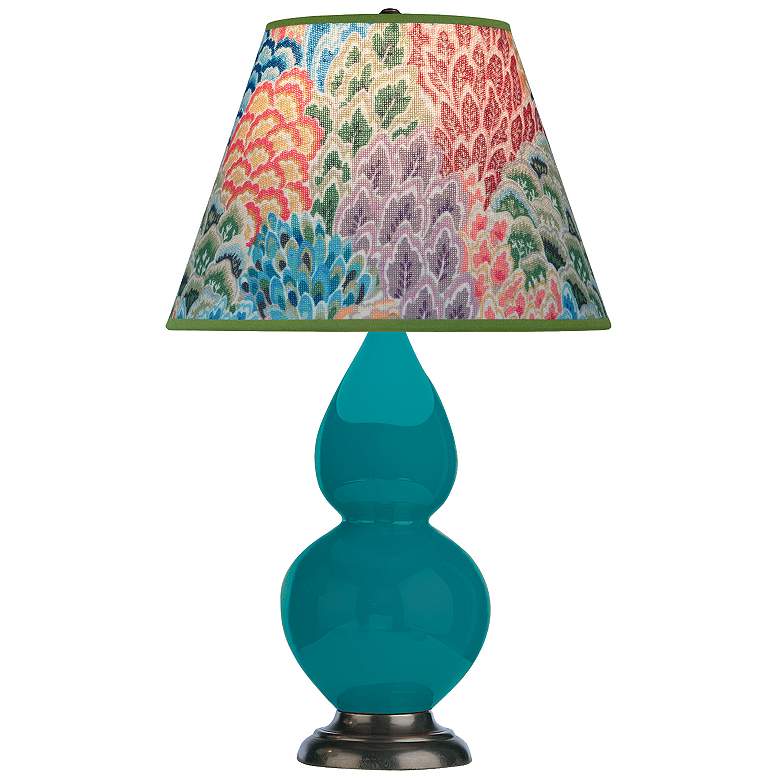 Image 1 Double Gourd 22.75"H Peacock And Bronze Accent Lamp w/ Spring Shade