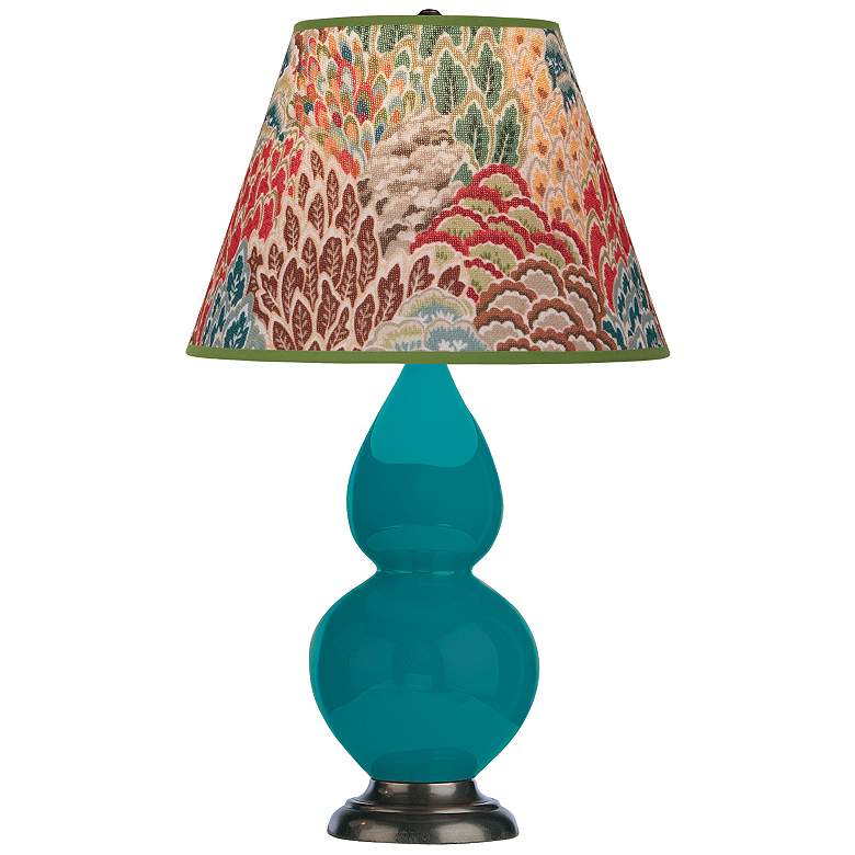 Image 1 Double Gourd 22.75"H Peacock And Bronze Lamp w/ Fall Floral Shade