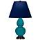 Double Gourd 22.75"H Peacock And Bronze Lamp w/ Navy And Gray Shade