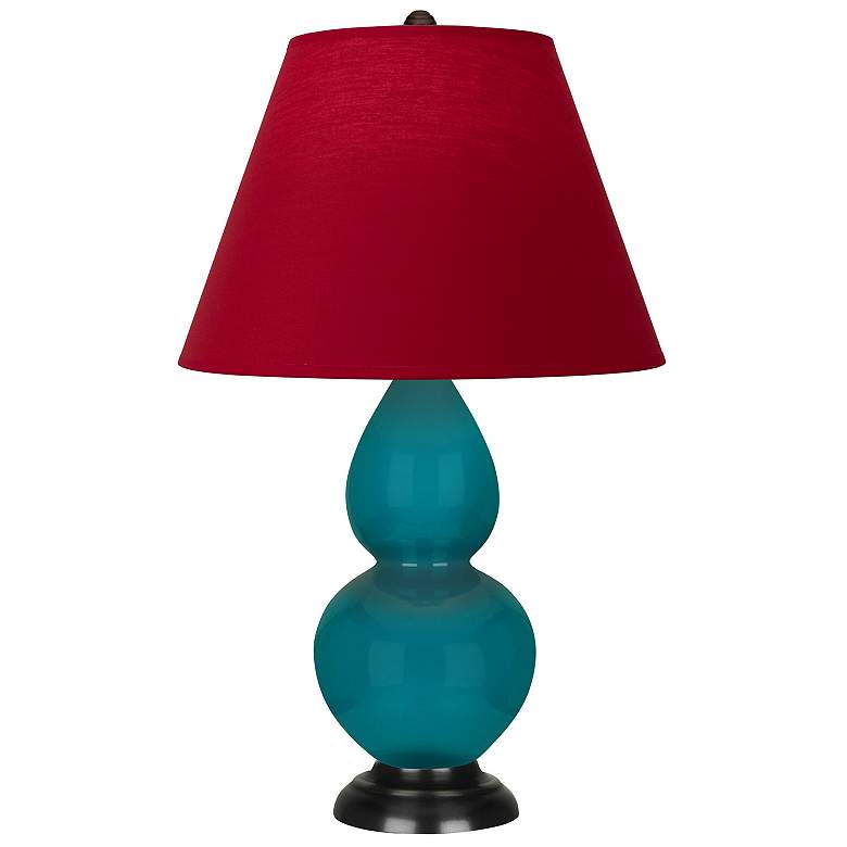 Image 1 Double Gourd 22.75"H Peacock And Bronze Lamp w/ Rose And Ink Shade