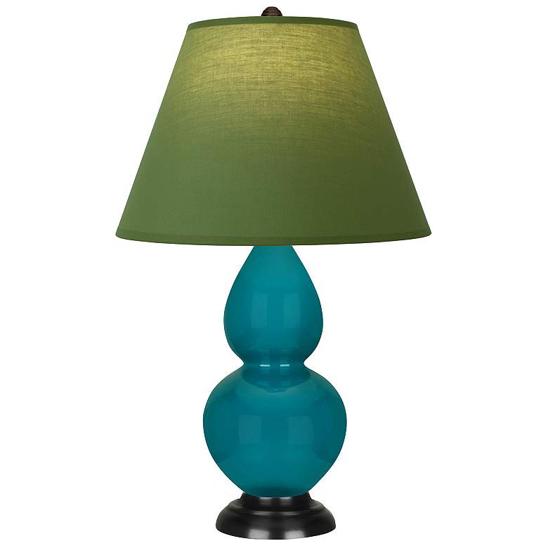 Image 1 Double Gourd 22.75"H Peacock And Bronze Lamp w/ Tea And Taupe Shade
