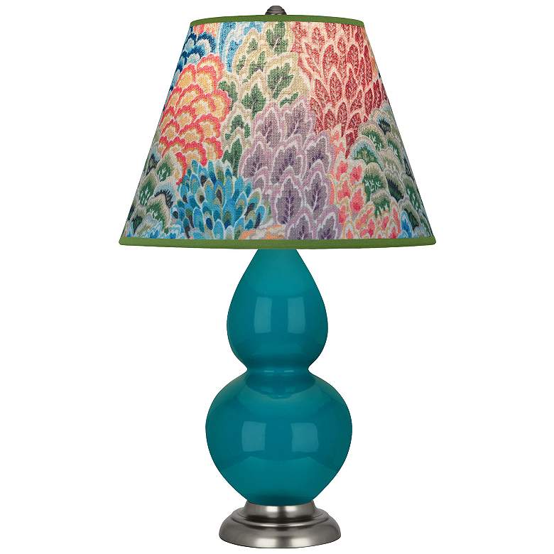 Image 1 Double Gourd 22.75"H Peacock And Silver Accent Lamp w/ Spring Shade