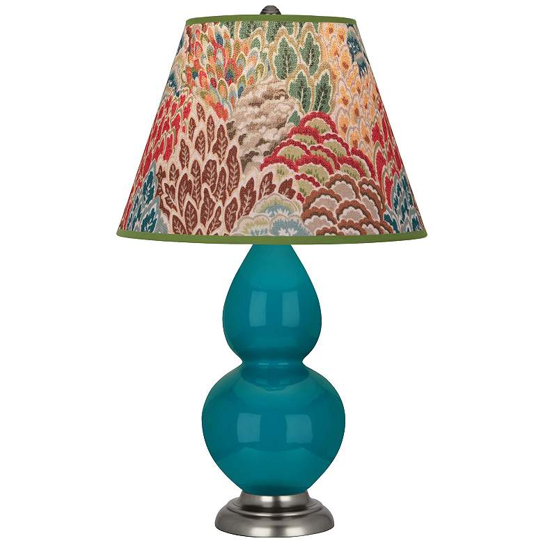 Image 1 Double Gourd 22.75"H Peacock And Silver Lamp w/ Fall Floral Shade