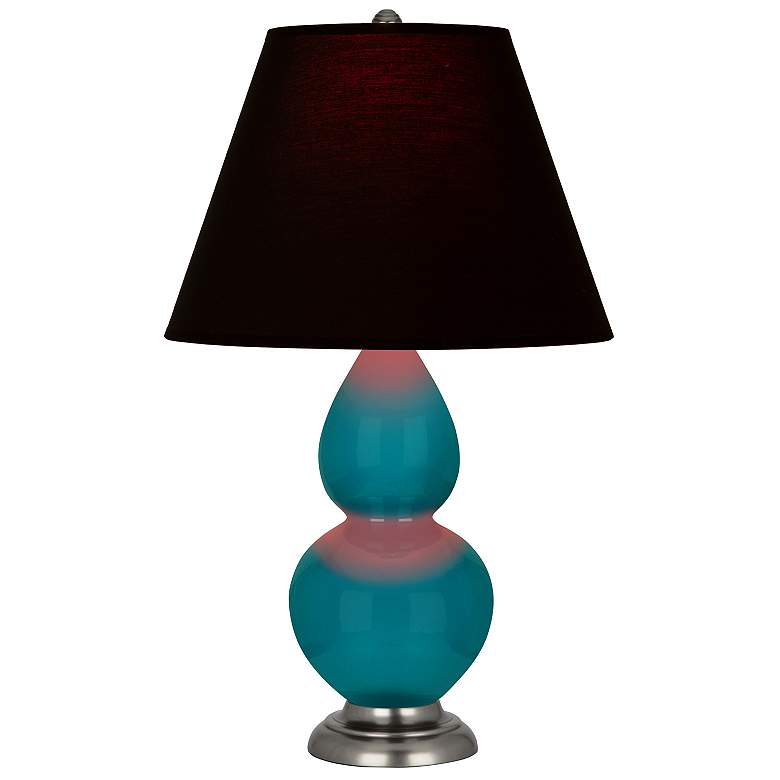 Image 1 Double Gourd 22.75"H Peacock And Silver Lamp w/ Ink And Rose Shade