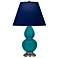 Double Gourd 22.75"H Peacock And Silver Lamp w/ Navy And Gray Shade