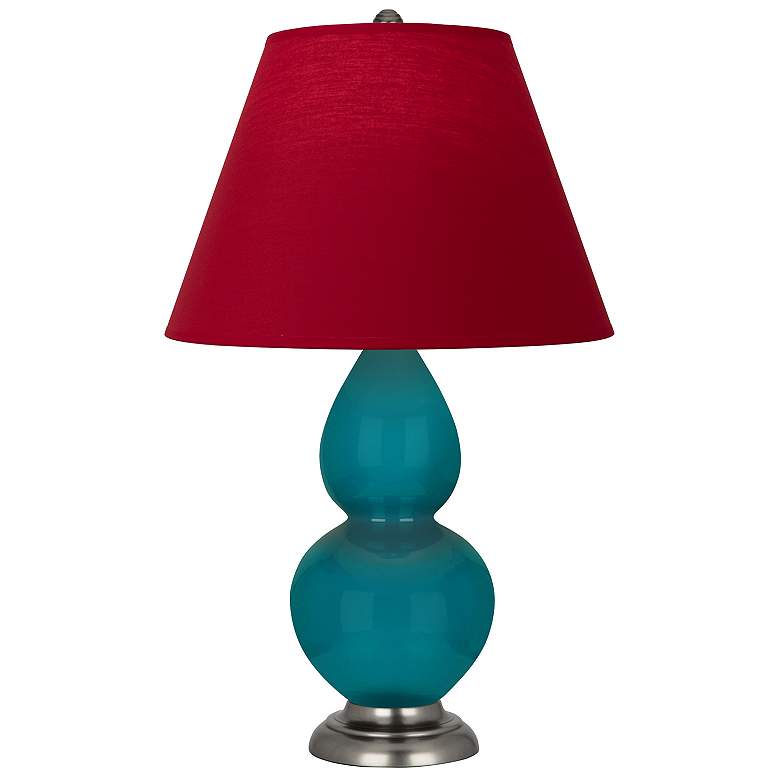 Image 1 Double Gourd 22.75"H Peacock And Silver Lamp w/ Rose And Ink Shade