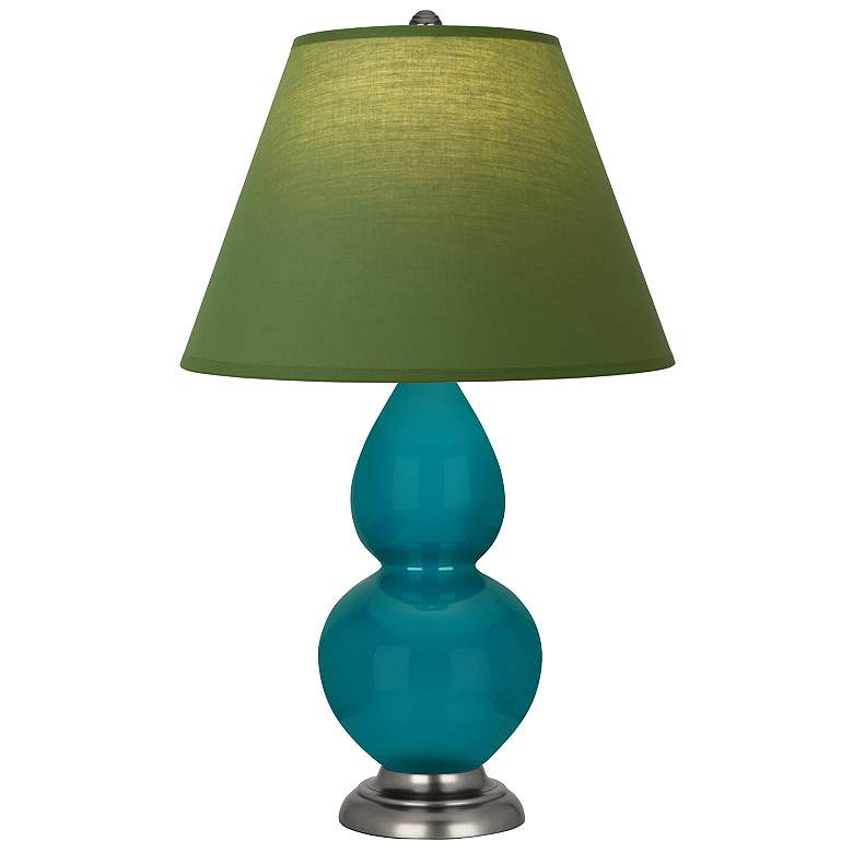 Image 1 Double Gourd 22.75"H Peacock And Silver Lamp w/ Tea And Taupe Shade