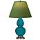 Double Gourd 22.75"H Peacock And Silver Lamp w/ Tea And Taupe Shade