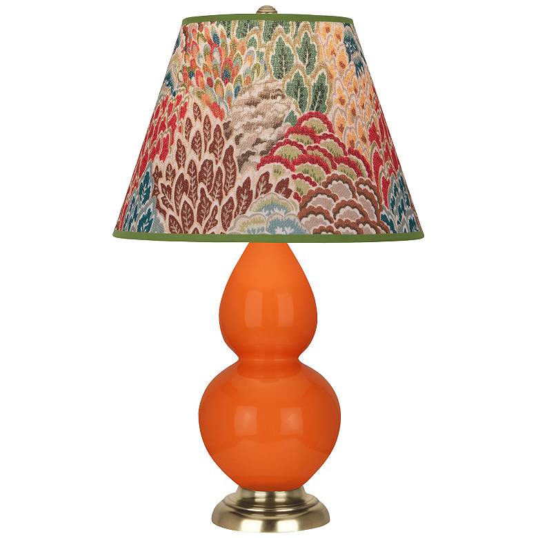 Image 1 Double Gourd 22.75"H Pumpkin And Brass Lamp w/ Fall Floral Shade