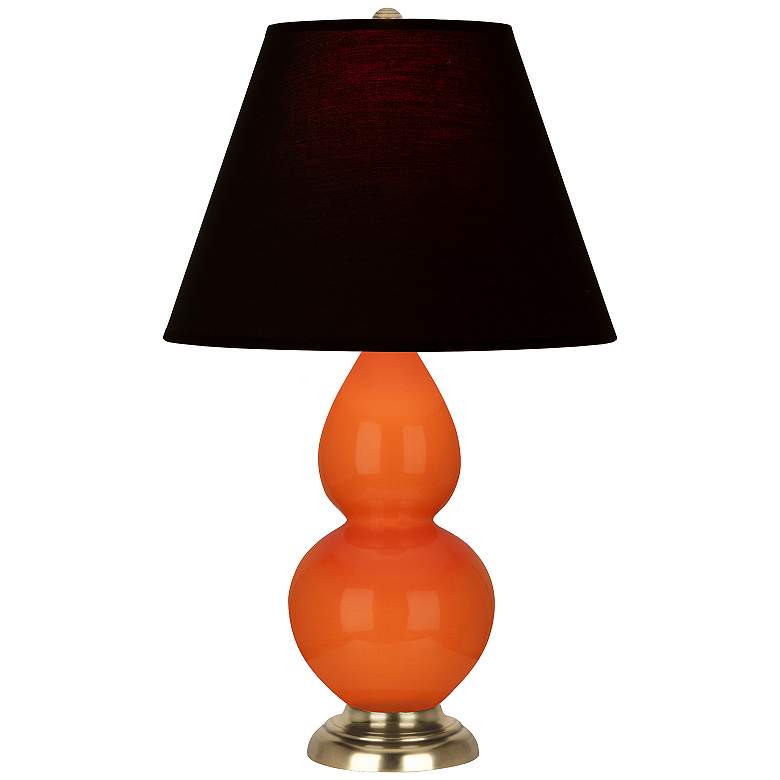 Image 1 Double Gourd 22.75"H Pumpkin And Brass Lamp w/ Ink And Rose Shade