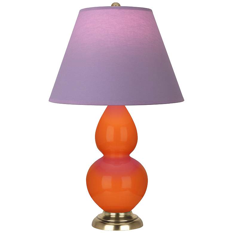 Image 1 Double Gourd 22.75"H Pumpkin And Brass Lamp w/ Lavender And Plum Shade