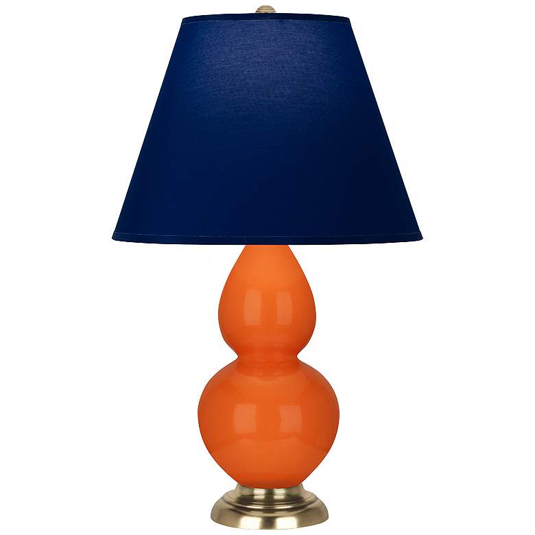 Image 1 Double Gourd 22.75"H Pumpkin And Brass Lamp w/ Navy And Gray Shade