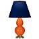 Double Gourd 22.75"H Pumpkin And Brass Lamp w/ Navy And Gray Shade
