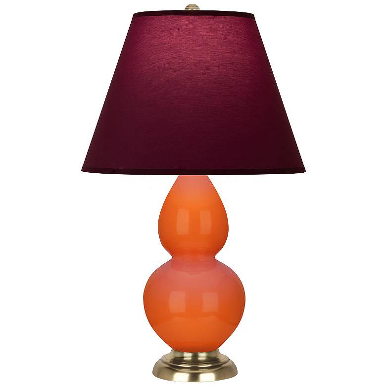Image 1 Double Gourd 22.75"H Pumpkin And Brass Lamp w/ Plum And Lavender Shade