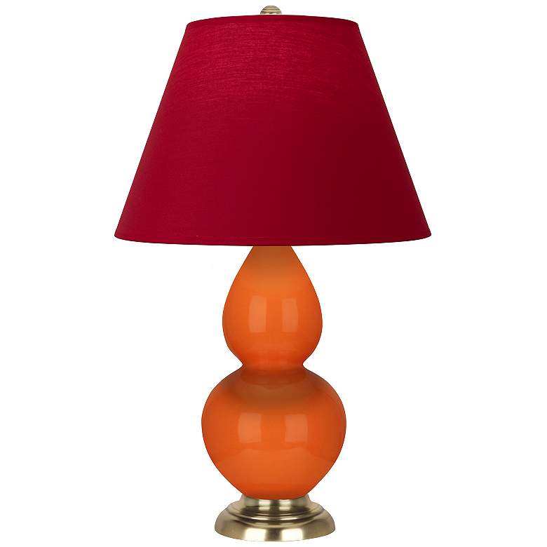 Image 1 Double Gourd 22.75"H Pumpkin And Brass Lamp w/ Rose And Ink Shade