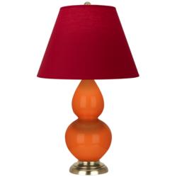 Double Gourd 22.75"H Pumpkin And Brass Lamp w/ Rose And Ink Shade