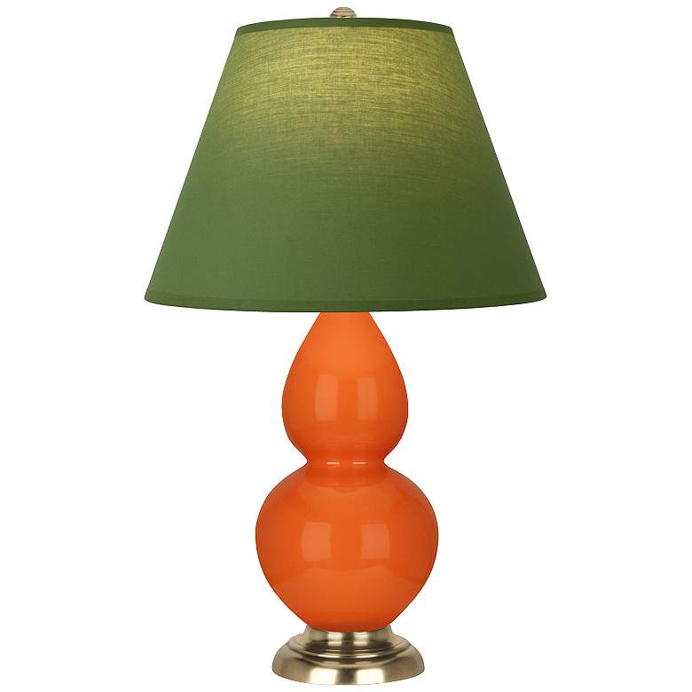 Image 1 Double Gourd 22.75"H Pumpkin And Brass Lamp w/ Tea And Taupe Shade