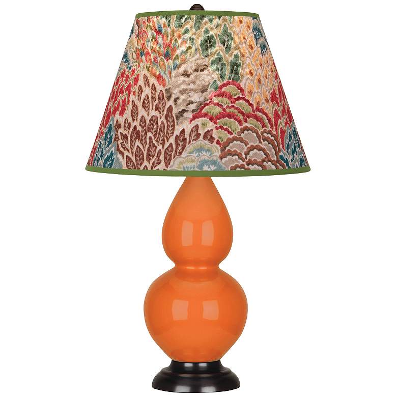 Image 1 Double Gourd 22.75"H Pumpkin And Bronze Lamp w/ Fall Floral Shade