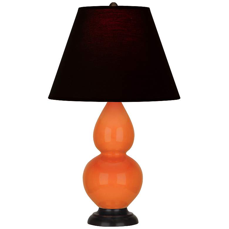 Image 1 Double Gourd 22.75"H Pumpkin And Bronze Lamp w/ Ink And Rose Shade