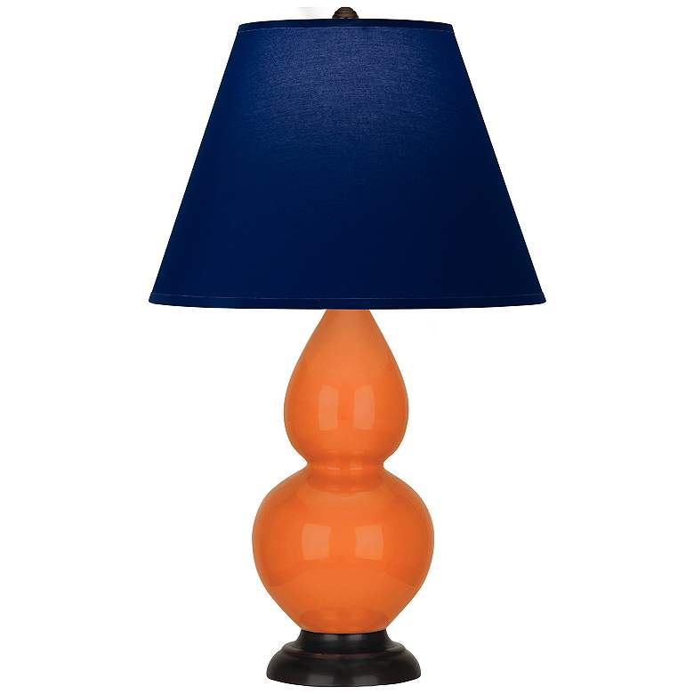 Image 1 Double Gourd 22.75"H Pumpkin And Bronze Lamp w/ Navy And Gray Shade