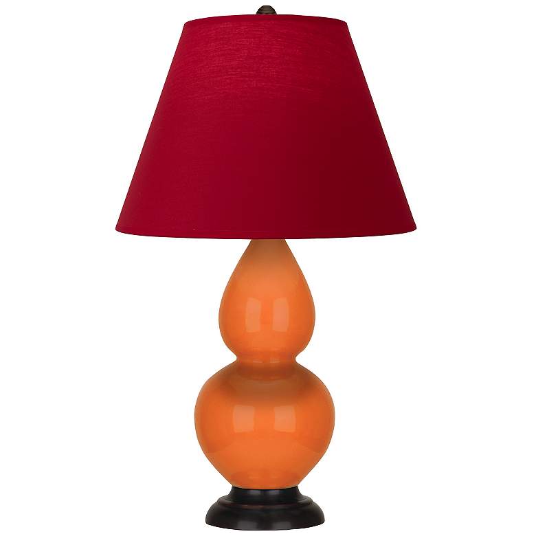 Image 1 Double Gourd 22.75"H Pumpkin And Bronze Lamp w/ Rose And Ink Shade