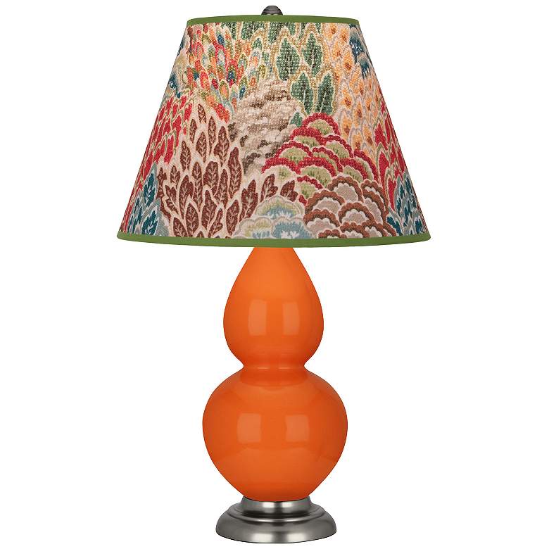 Image 1 Double Gourd 22.75"H Pumpkin And Silver Lamp w/ Fall Floral Shade