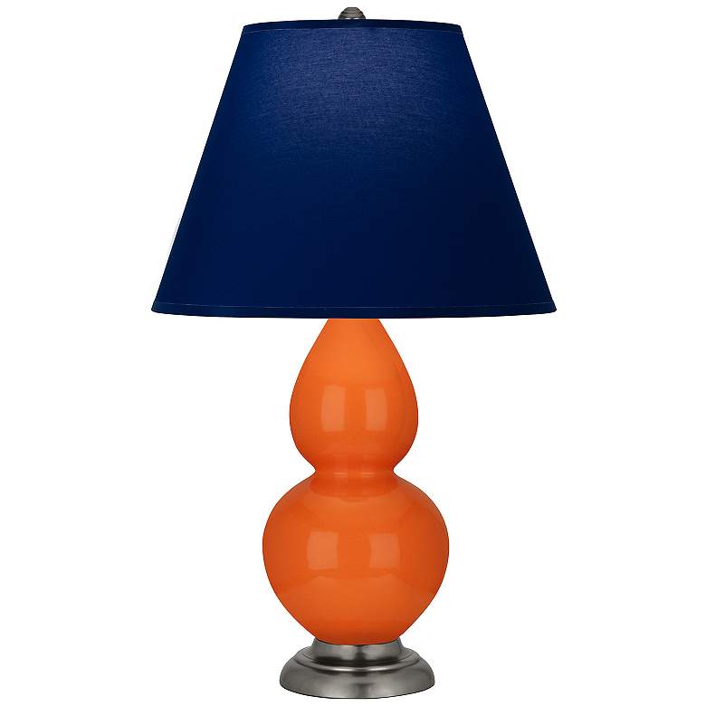 Image 1 Double Gourd 22.75"H Pumpkin And Silver Lamp w/ Navy And Gray Shade