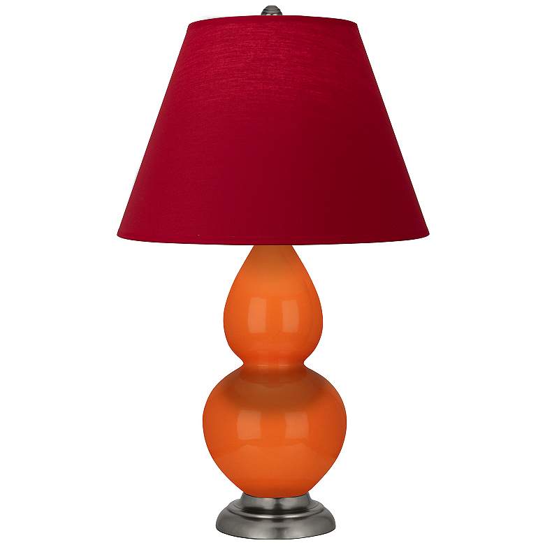 Image 1 Double Gourd 22.75"H Pumpkin And Silver Lamp w/ Rose And Ink Shade