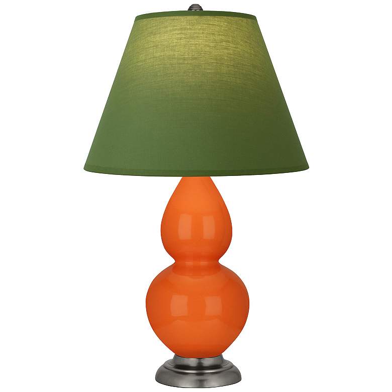 Image 1 Double Gourd 22.75"H Pumpkin And Silver Lamp w/ Tea And Taupe Shade