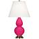 Double Gourd 22.75"H Razzle Rose And Brass Accent Lamp w/ Pearl Shade