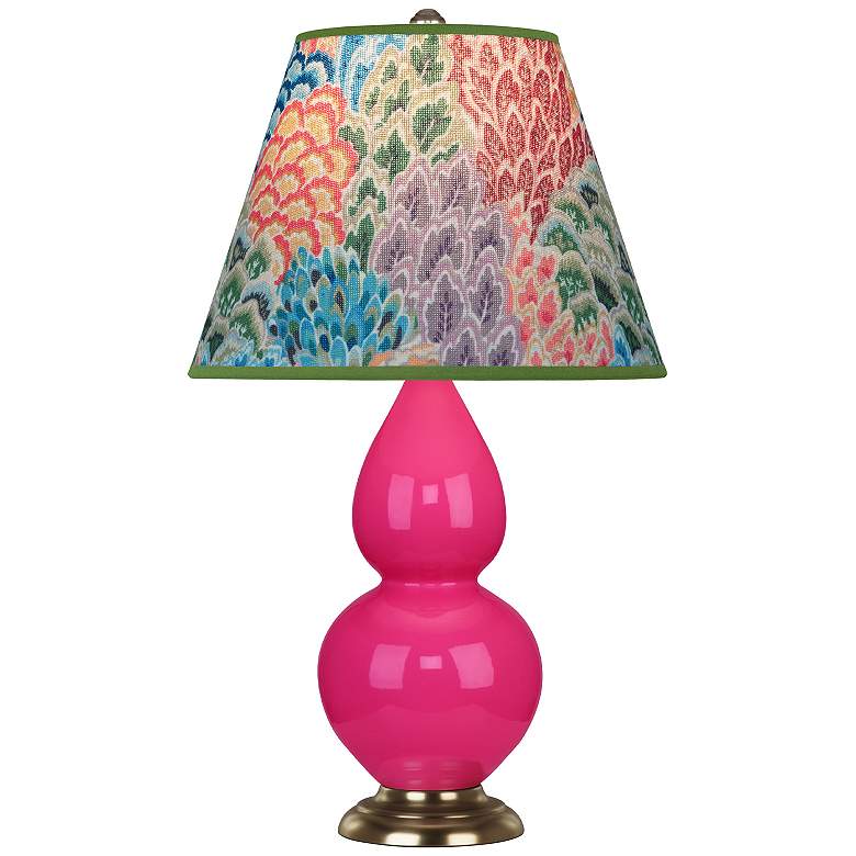Image 1 Double Gourd 22.75"H Razzle Rose And Brass Accent Lamp w/ Spring Shade