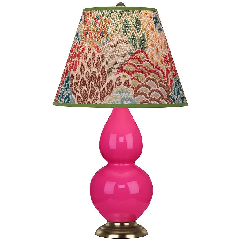 Image 1 Double Gourd 22.75"H Razzle Rose And Brass Lamp w/ Fall Floral Shade