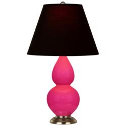 Double Gourd 22.75"H Razzle Rose And Brass Lamp w/ Ink And Rose Shade