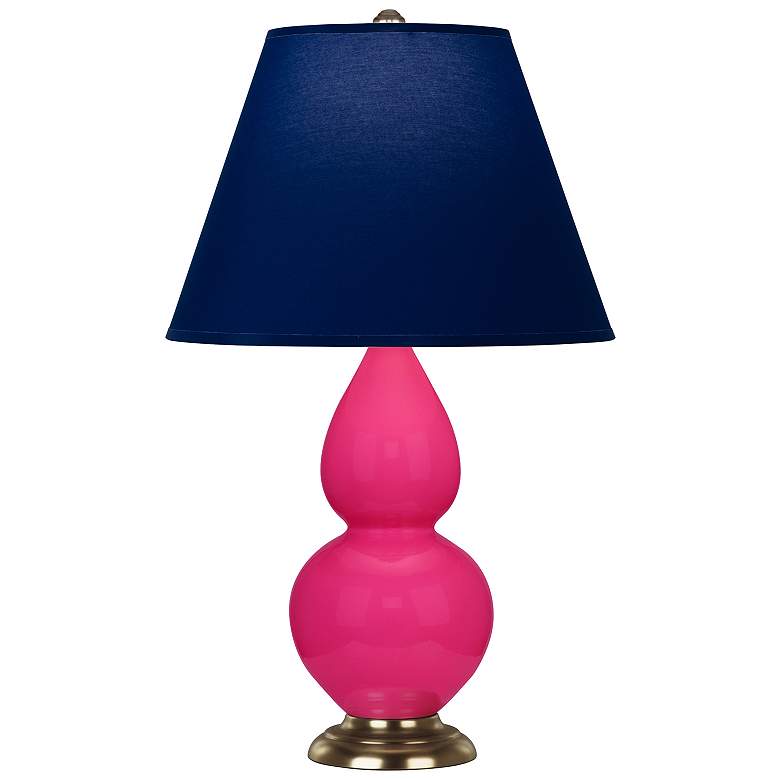 Image 1 Double Gourd 22.75"H Razzle Rose And Brass Lamp w/ Navy And Gray Shade