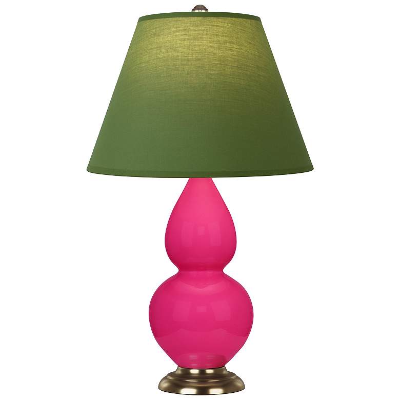 Image 1 Double Gourd 22.75"H Razzle Rose And Brass Lamp w/ Tea And Taupe Shade