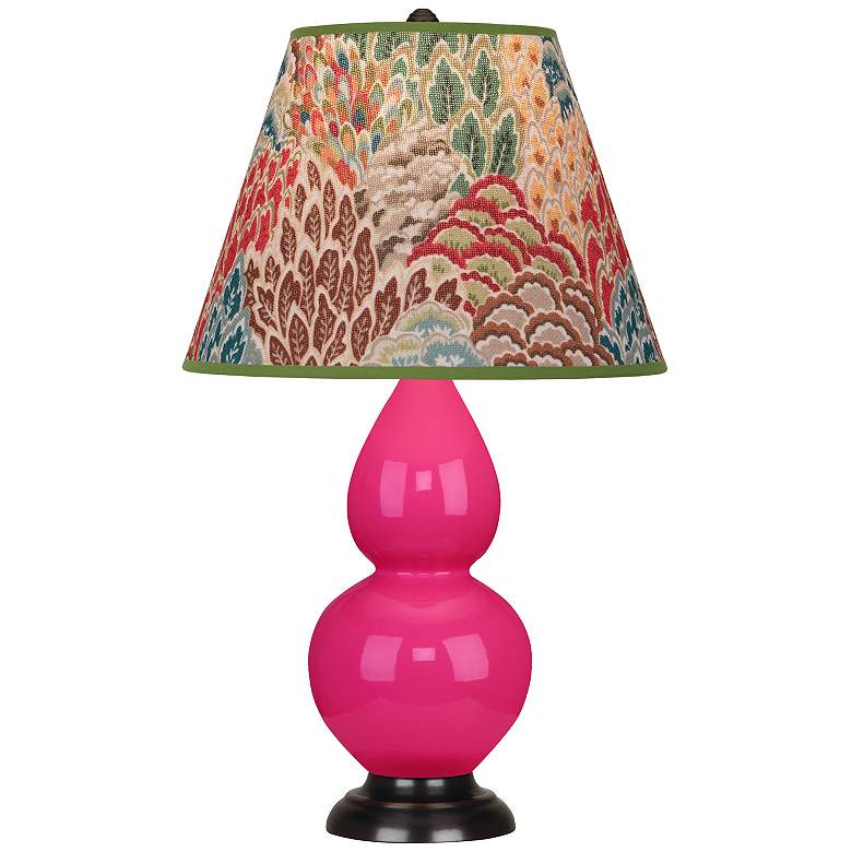 Image 1 Double Gourd 22.75"H Razzle Rose And Bronze Lamp w/ Fall Floral Shade
