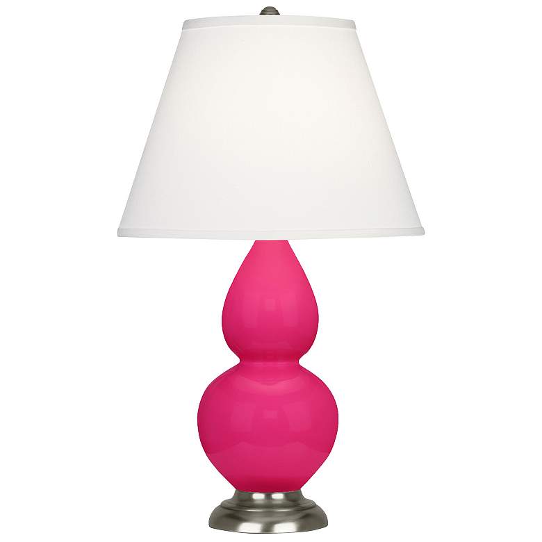 Image 1 Double Gourd 22.75"H Razzle Rose And Silver Accent Lamp w/ Pearl Shade
